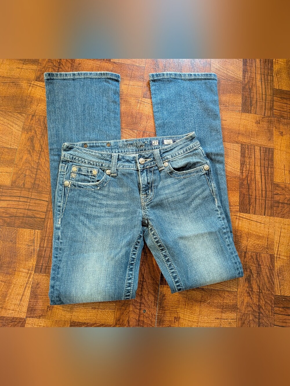 Miss Me Blue Jeans Floral Roses Studded Embellished Boot Bootcut Size 27